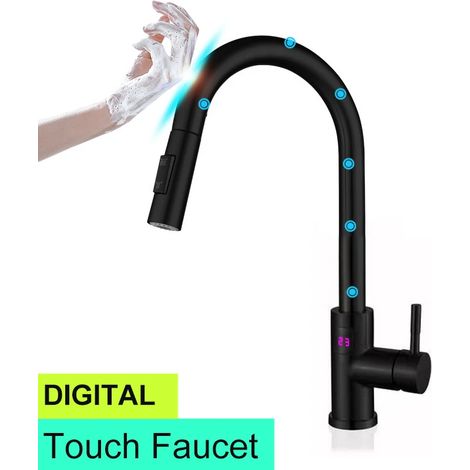 (touch-black-G1/2) Robinet de cuisine numérique tactile en acier inoxydable 304, mitigeur eau chaude/eau froide monotrou. (1/5)