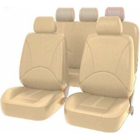 Housse de siege auto en cuir artificiel universel en cuir PU, Ensemble 9 pièces beige (1/4)