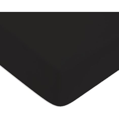 Drap housse en coton 57 fils uni bonnet 25cm noir 90x200cm (1/3)
