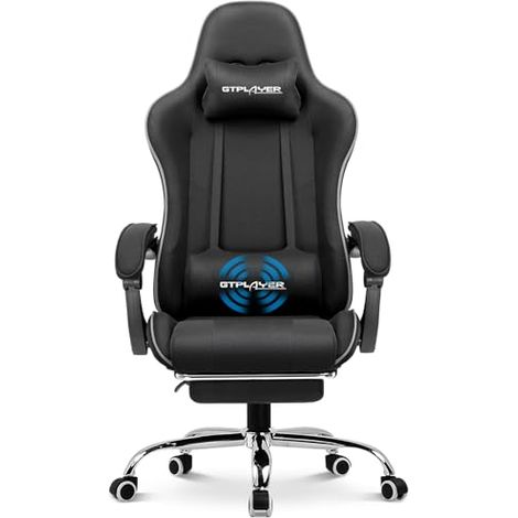 Chaise Gaming Ergonomique de Massage,avec Repose-Pieds et Accoudoirs Synchronisés Fauteuil Gamer Pivotant, en Tissu (Noir)