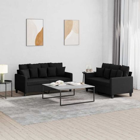 Ensemble de 2 canapés 2 places avec coussins, tissu noir, assise 120/140 cm - PANGIVO (1/5)