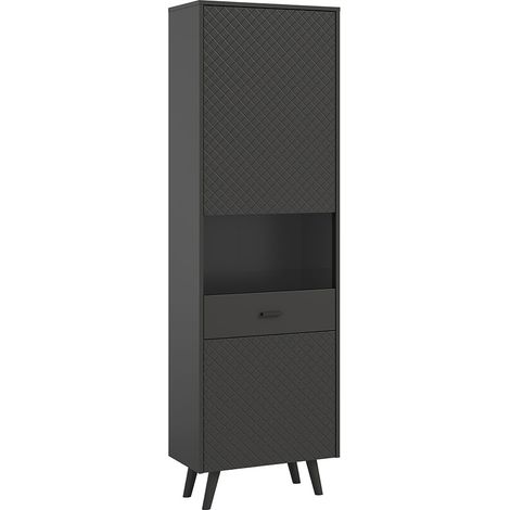 Linea Vitrinenschrank 1 Tür 1 Glastür matt grau.