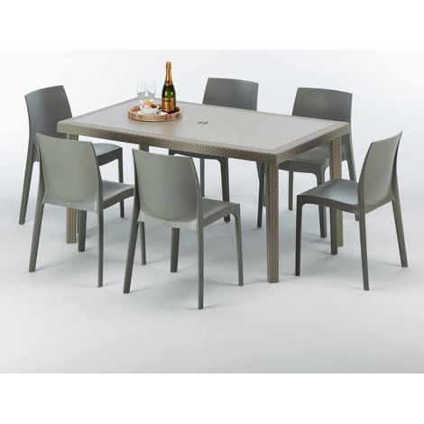 Tavolo Rettangolare Beige 150x90 cm con 6 Sedie Colorate Marion