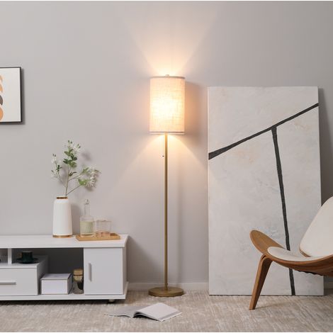 Lámpara de pie para salón con pantalla de lino y estructura de acero, E27, blanco crema (1/5)