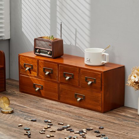 Desktop Retro Wood 6 Drawer Storage Organizer