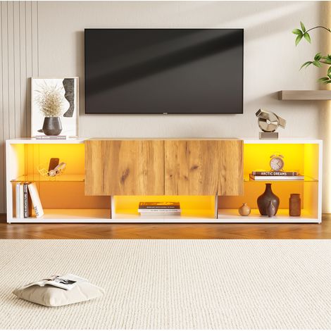 Mobile TV 160 cm con LED a 16 colori, 2 cassetti, bianco e legno DESVIAE (1/5)