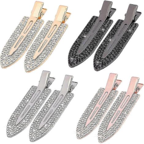 Lot de 8 pinces à cheveux sans couture, pinces plates incurvées ornées de strass, pinces métalliques scintillantes pour frange bouclée, pinces bec de canard sans couture (1/5)