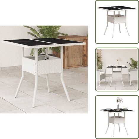 Acciaio verniciato - vidaXL Tavolo Giardino con Piano Vetro Bianco 80x80x75 cm Polyrattan - Piano in vetro