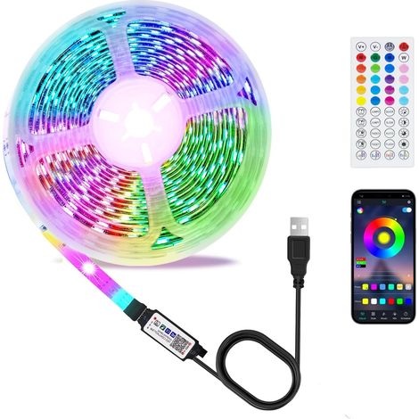 Ruban LED TV, 3M USB TV rétroéclairage pour 32-60 inch TV avec Télécommande et Bluetooth app Contrôlé sync de musique/timer Multicolore Flexible TV LED Strip pour Home TV décoration [Classe énergétiqu (1/5)