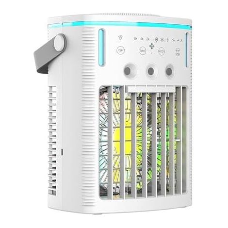 Lüfter mit Fernbedienung, 1L Wassertank, 3 Windgeschwindigkeiten, einstellbarer kühler Nebel, USB-betrieben, LED-Nachtlicht für Zuhause, Schlafzimmer, Büro (1/5)