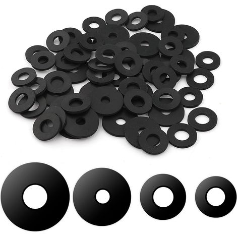80 Pcs Rondelles Plates en Caoutchouc, 18/20/25/30mm Rondelles en Caoutchouc Robuste Rondelle Plate Noire Coussinets Amortisseurs de Vibrations pour Appareils Électroménagers Robinets Vis (1/5)
