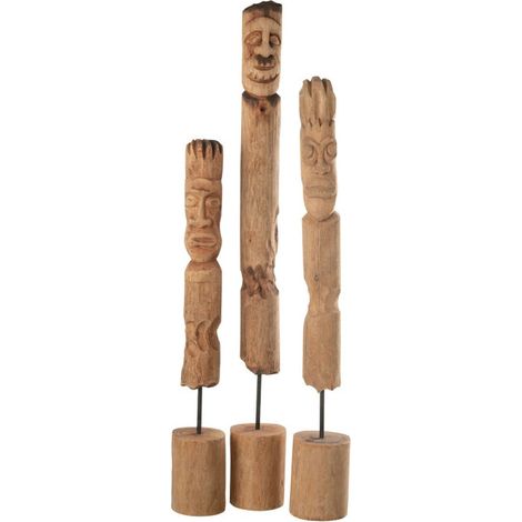 Lot de 3 Statuettes Déco en Bois "Totem" 86cm Naturel (1/2)