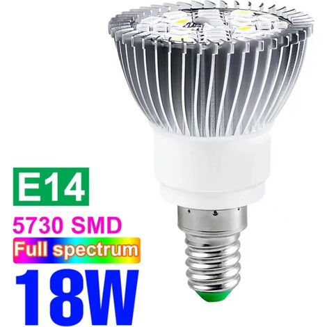 Lampes de croissance pour plantes Ampoule LED de croissance pour plantes (E14 18W - (85-265V), spectre complet) - Lampe horticole Fitolamp pour serres et cultures hydroponiques.