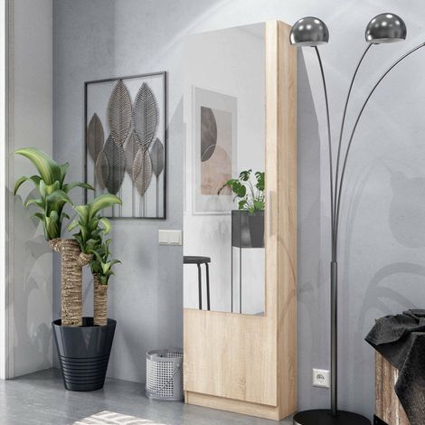 Dmora Zapatero marrón de una puerta con espejo, medidas 180 x 50 x 22 cm, con embalaje reforzado (1/4)