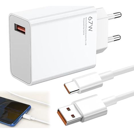67-W-Ladegerät, Schnellladegerät mit 1 m USB-C-Kabel, 67-W-Adapter für Xiaomi 14, 13, 12, Poco F7, F6, Redmi Turbo 4, 3, Note 14, 13, 12, 11, 10. Auch mit älteren Marken kompatibel