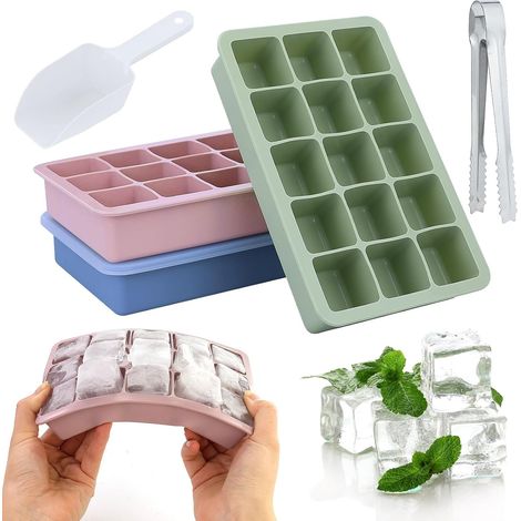 3 Pièces Bac à glaçons en silicone, Clip à glace, Pelle à glace, Sans BPA, Empilable, Pour boissons réfrigérées (1/5)