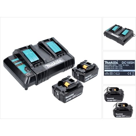 Makita Power Source Kit 18 V avec 2x BL 1860 B batterie 6,0 Ah ( 197422-4 ) + DC 18 SH chargeur double ( 199687-4 )