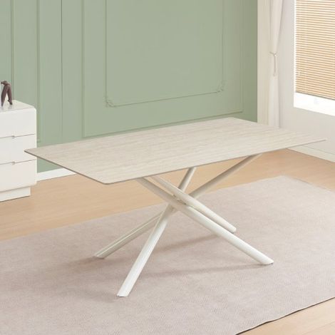 Tavolo fisso Corveo con piano colore travertino e struttura in metallo bianco