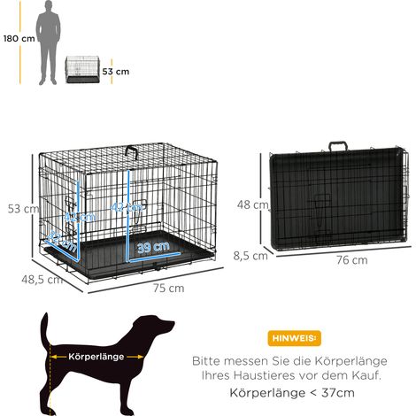 Hundekäfig, Transportkäfig, Drahtkäfig, herausnehmbare Bodenwanne, Schwarz (1/5)