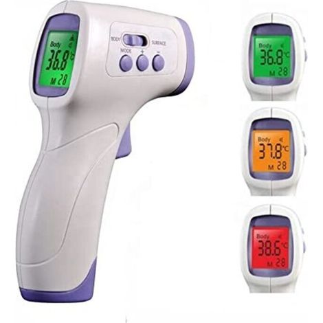 Thermometre Frontal Infrarouge médicale Thermomètre sans Contact pour Adulte Enfant bébé, Affichage LCD Mode avec indicateurs colorés Option sonore, et 32 mémoires.