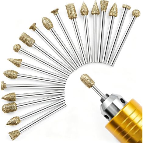 20x Diamant Schleifbohrer Set Körnung 60 (3mm Schaft) – Schleifstifte Fräser Zubehör für Multifunktionswerkzeuge, DIY Gravur & Schnitzen von Stein & Glas (1/5)