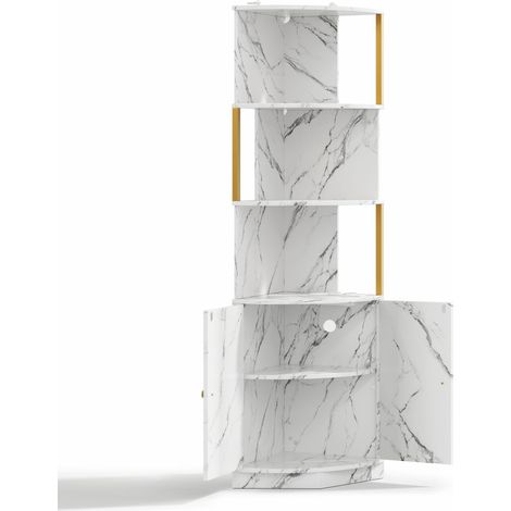Armoire d angle en MDF avec éclairage LED et prises, 2 portes, 38 x 38 x 180 cm pour cuisine, salle à manger et salon (1/5)