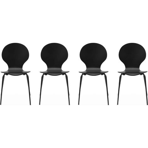 Lot de 4 chaises noires rétro empilables. bois d'hévéa et contreplaqué. pieds en acier. Naomi. L 43 x P 48 x H 87cm (1/5)