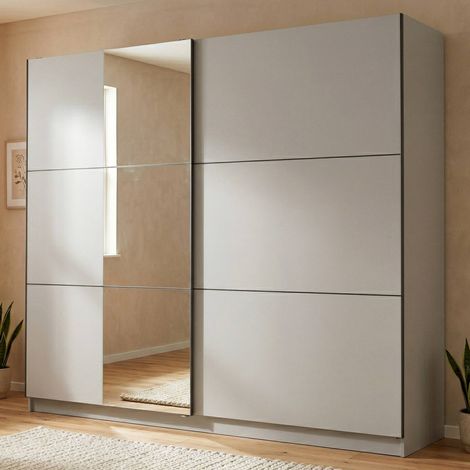 Guardaroba Grande Sorgono, Armadio Camera da Letto Appendiabiti, 8 Ripiani, Apertura Scorrevole, 236.5x210h cm Bianco Opaco (1/5)