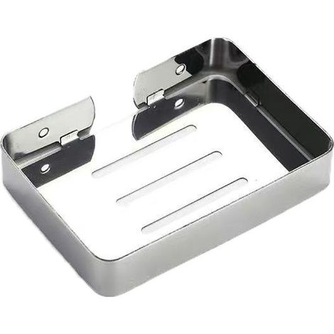 Porte-savon mural carré en acier inoxydable perçage avec égouttoir pour salle de bain et cuisine (13cm) (1/5)