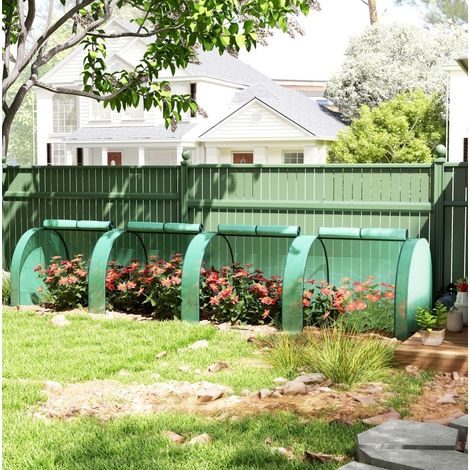Serra a tunnel da giardino 395 x 100 x 80 cm, 4 finestre con zip, struttura in acciaio, verde (1/5)