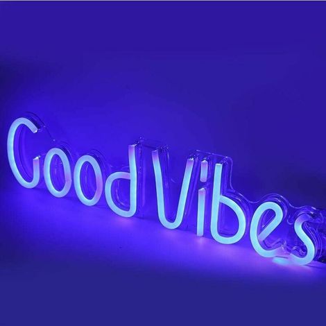 Letreros LED con forma de letras exquisitas "Good Vibes", luz de neón de PVC transparente, con una forma única y adorable, para la pared del dormitorio navideño o la habitación de los niños. (1/4)
