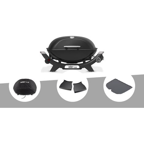 Barbecue à gaz Q 2100N noir + Housse + Plan de travail + Plancha (1/2) - Weber