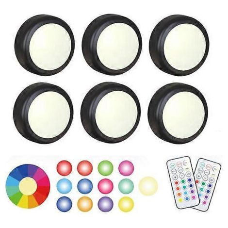 Six projecteurs LED, avec deux télécommandes, design RGB, multicolore, noir. (1/5)