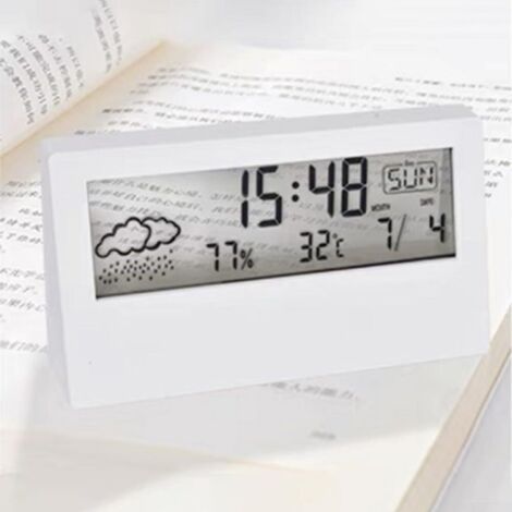 Horloge Compteur Température et Humidité Horloge Créative Météo Lumineuse Petit Réveil Transparent (1/4)