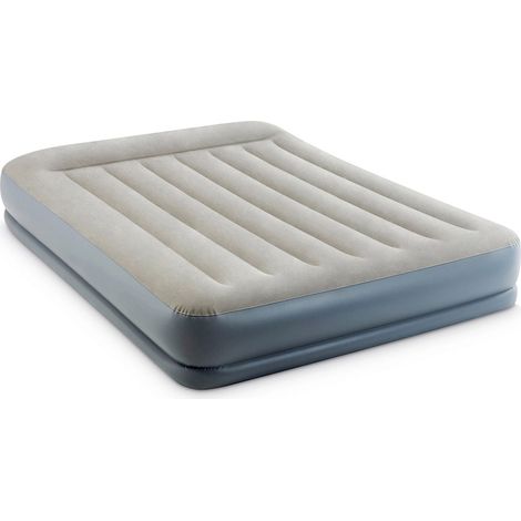 Intex 64118ND - Materasso Gonfiabile Dura-Beam Pillow Rest Mid-Rise Matrimoniale, con Pompa Elettrica Incorporata, PVC, Grigio, 152x203x30 cm