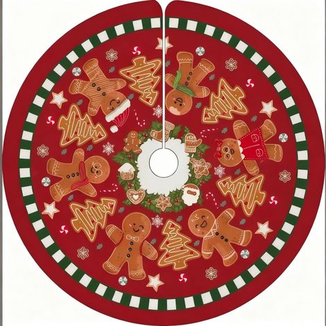 Jupe de sapin de Noël 2026, décorations de Noël, jupe de sapin à imprimé dessin animé, tablier de base pour sapin de Noël - Diamètre 60 cm - B-19