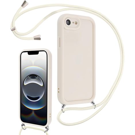 Coque pour iPhone 17e/iPhone 16e 6,1" avec Cordon de Collier Réglable, Etui Protection de la Caméra Silicone Souple TPU Antichoc Housse avec Corde Lanyard Cover pour Femmes Filles, Blanc (1/5)