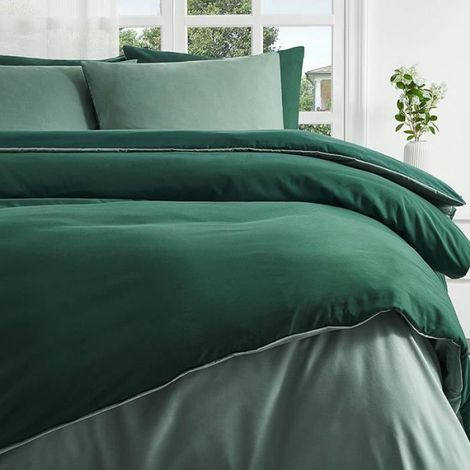Housse de Couette 155x220 cm, Douce Et Légère, Séchage Rapide, Design 155x220-1+80x80-1 Vert Foncé / Vert Sauge (1/5)