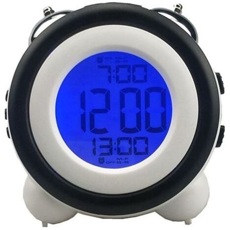 Réveil Intelligent, Lampe de Chevet en métal à Double Cloche, veilleuse avec capteur Intelligent, réveil électronique, Horloge Lumineuse pour Enfant (Noir) (1/3)
