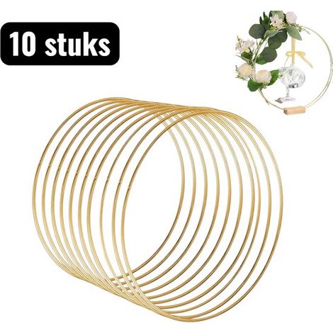 Lot de 10 anneaux décoratifs en métal 30 cm – Cercles avec fleurs artificielles et bois – Décoration de table moderne pour salon, bureau et fêtes – Doré (1/5)