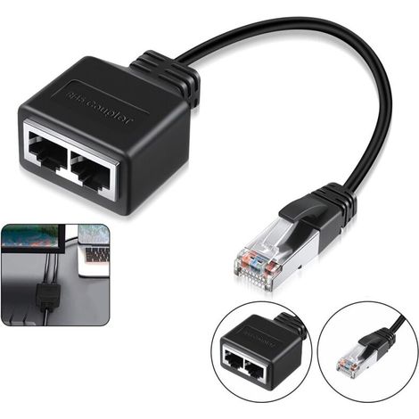 RJ45-Splitteradapter, RJ45-Koppler, LAN RJ45-Ethernet-Splitter 1 auf 2 Kabeladapter, Netzwerkkabel-Splitteradapter für Ethernet Cat5, Cat5e, Cat6, Cat7