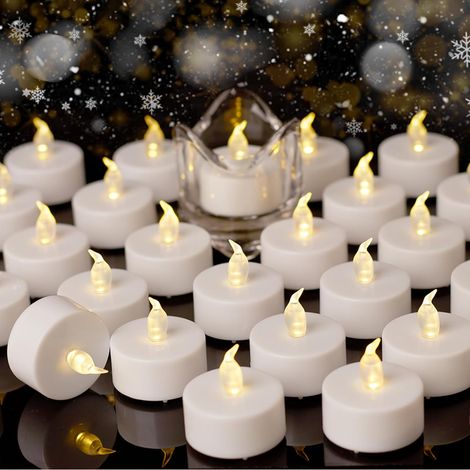 24 LED-Teelichter – 24er-Pack – Weißer Kunststoff – Realistisch flackernde Flamme – Für Hochzeiten, Weihnachten, Dinnerpartys – 3,5 cm (1/5)