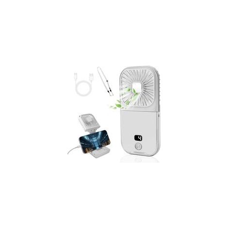 (Blanc) Ventilateur portable, mini ventilateur USB portable avec fonction d'alimentation mobile, 4 vitesses réglables, rechargeable 3000 mAh, ventilat (1/5)
