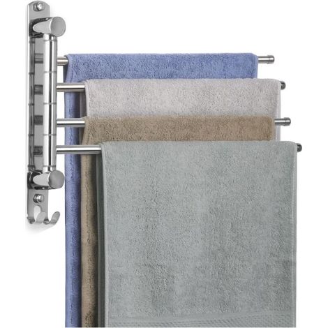 Porte-serviettes mural pivotant 180° en acier inoxydable SUS304 – 4 bras – Longueur 35 cm – Économie d'espace pour salle de bain et cuisine (1/5)