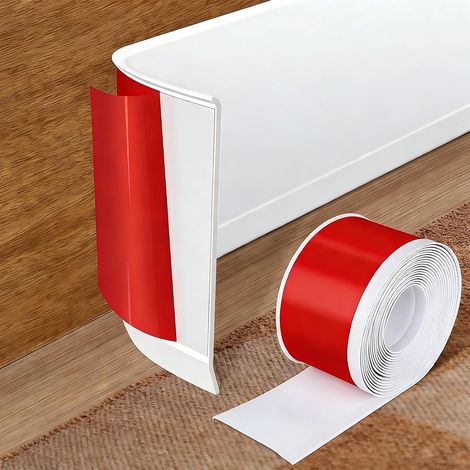 Plinthe Souple Autoadhésive en PVC, Blanc Plinthe Adhesive 2M x 10CM, Bande Décorative Flexible pour Cuisines, Salles de Bains et Salons (1/5)