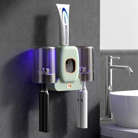 Porte Brosse Dent Mural, Stérilisateur Porte-Brosse à Dents UV, avec stérilisateur Fonction de séchage, Stérilisateur Intelligent pour Brosse à Dents, Convient à la Plupart des Maisons (1/5)