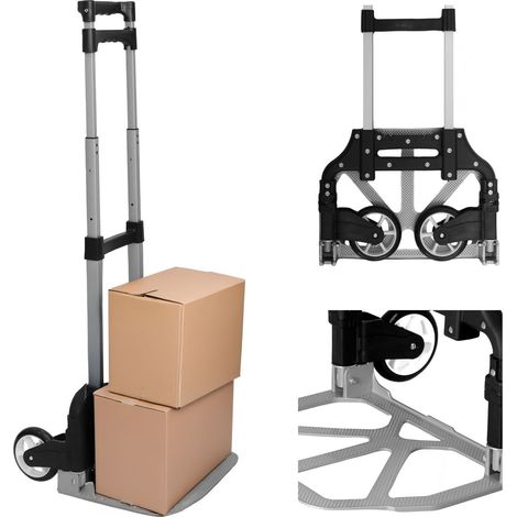 Carrello di trasporto manuale pieghevole a due ruote per magazzino, portata 75 kg.