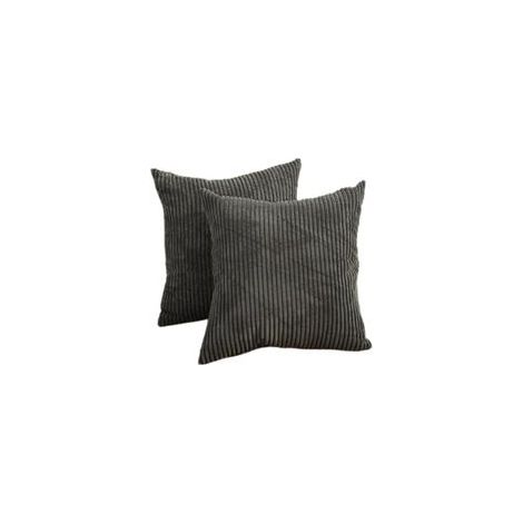 Lot de 2 housses de coussin en velours côtelé rayé uni, 50x50 cm, gris foncé, décoratives pour canapé, chaise.
