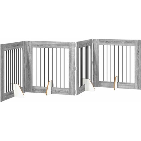 Puerta para perros plegable con soportes 4 pcs Gris Sonoma vidaXL (1/5)