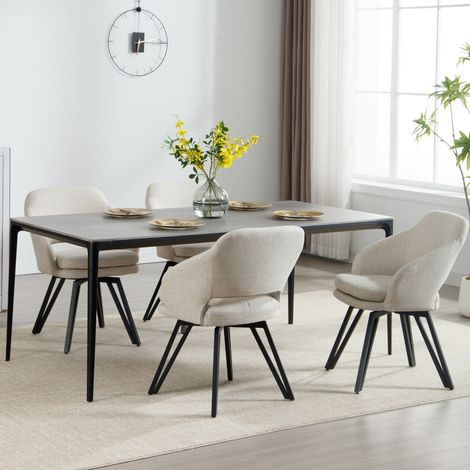 Wahson 4er-Set Esszimmerstuhl Metallbeine Chenille, Moderne Bequeme Küchenstühle und 180° Drehung ideal als  für Esszimmer Küche oder Wohnzimmer, Beige